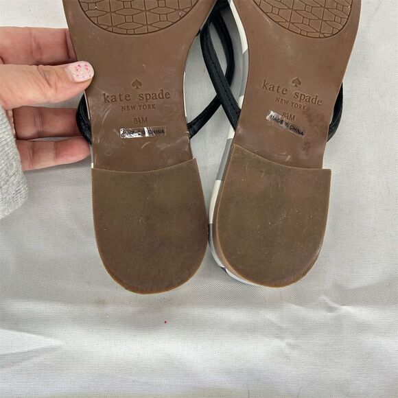 Kate Spade NY Black Gingham Check Bow Strappy Sandals Leather Women's 8.5 - Picture 6 of 6